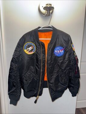 Alpha Industries Black Bomber Jacket with Orange Lining